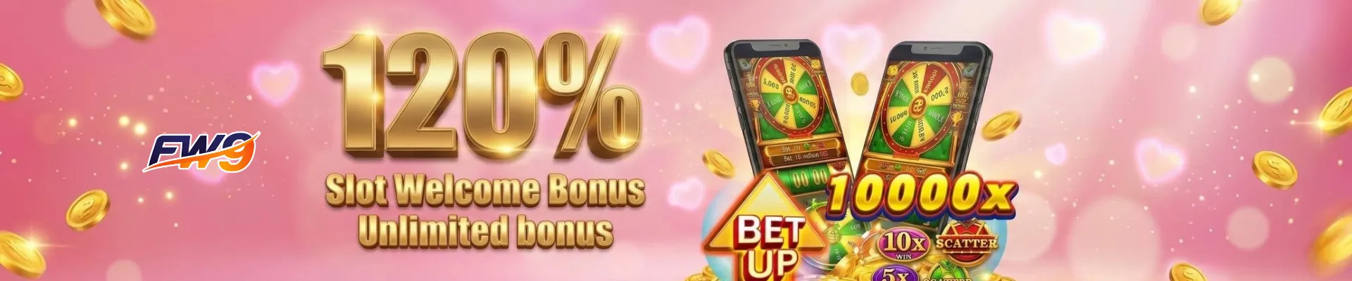 FW9Ph 120% Unlimited Slot Welcome Bonus – No Maximum Cap